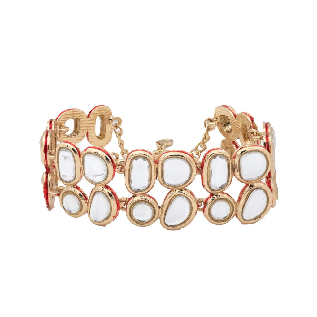 Traditional Kundan Bracelet with Double Line Gold Tone (adjustable)