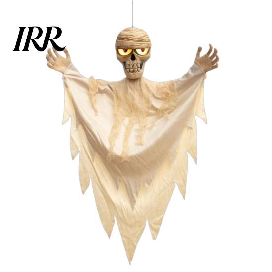 Terrifying Secret Room Decoration Halloween Hanging Mummy with Scary Sounds, 31.5 Inch Voice Activated Sound Spooky Props Glowing Skull Eyes A