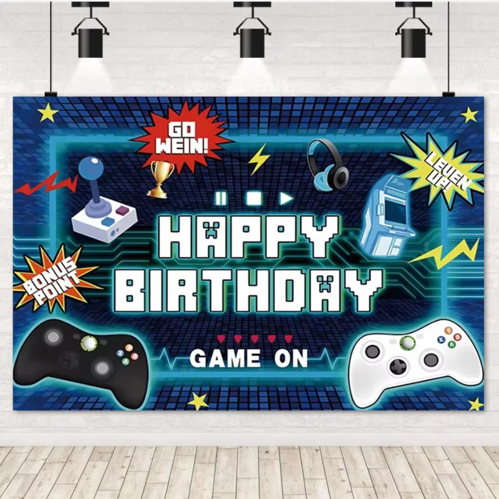 Game On Theme Video Gamer Kids Birthday Party Neon Green Gaming Next Level Up Background Baby Shower Decoration Supplies Props