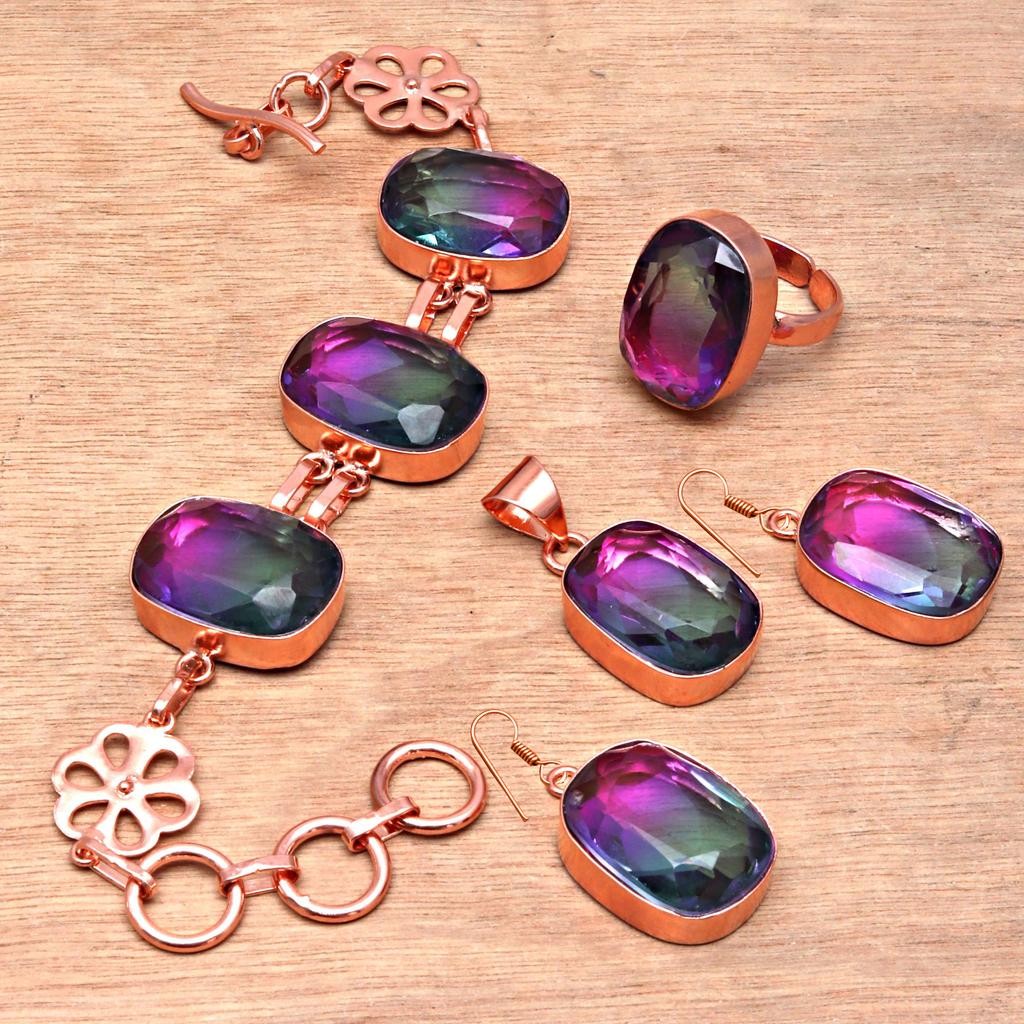 Bio-Tourmulian 14 Ct Rose Gold Plated Jewelry Bracelets &Earrings 7-8''