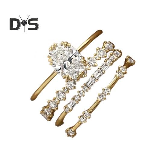 

4 шт./комплект женские кольца кубический цирконий декор штабелируемые полированные геометрические кольца невесты свадьба выпускной вечеринка банкет ювелирные изделия 11 золотистый