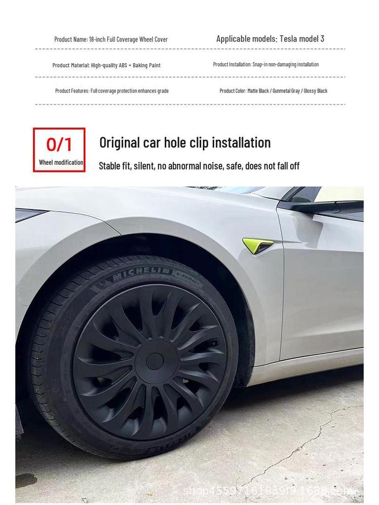 Tesla Model 3 Symmetrische Turbinenrad-Radkappen mit Felgenschutz