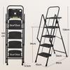 4 Step Ladder, Sturdy Steel Stool with Anti-Slip Wide Pedals, Handrail, Safe-Lock Design, Pass 330 lbs Load Testing, Folding Portable Black