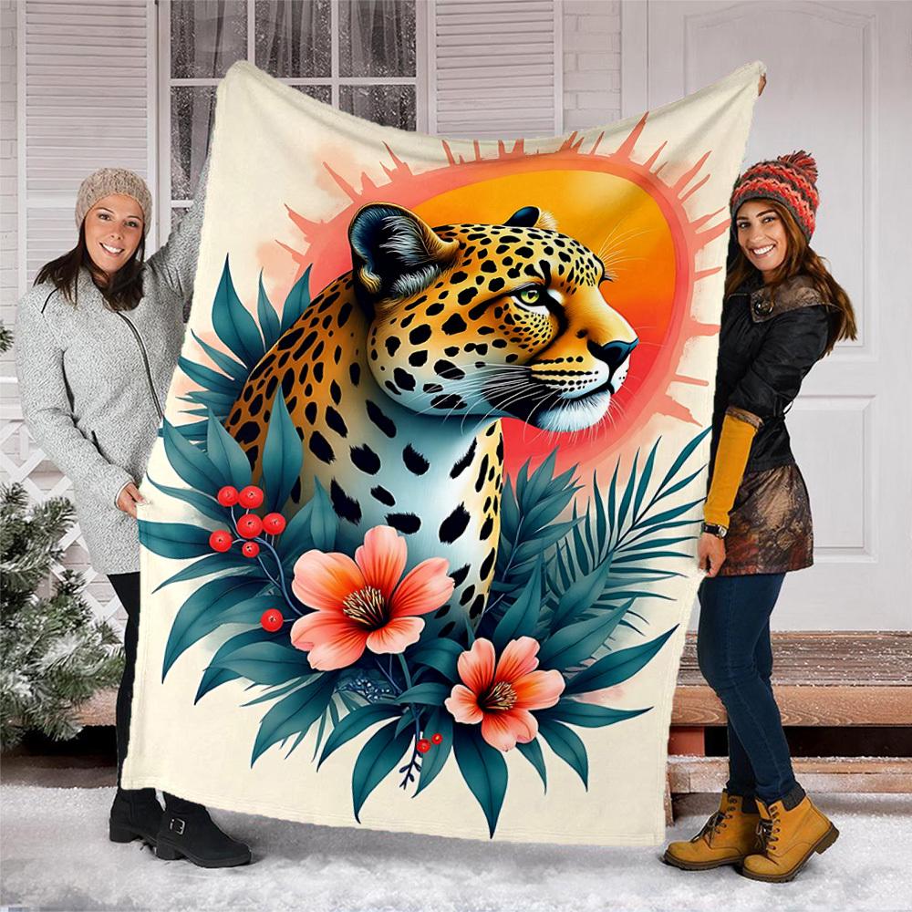 1pc Leopard Print Print Outdoor Blanket, Lightweight Polyester,