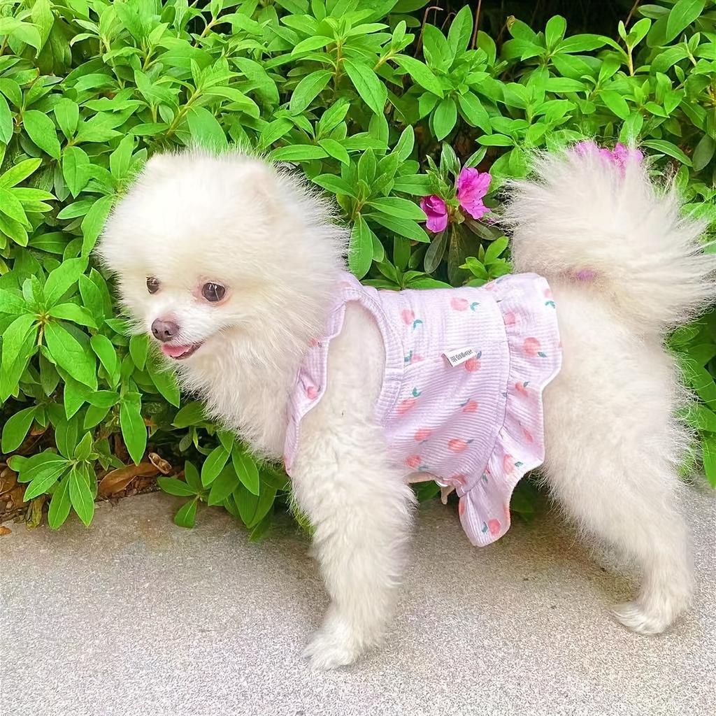 Pet Princess Wedding Dress for Small Dogs - Soft Pink Floral & Heart Design with Flying Sleeves, Lightweight Breathable Spring Summer Pet Outfit