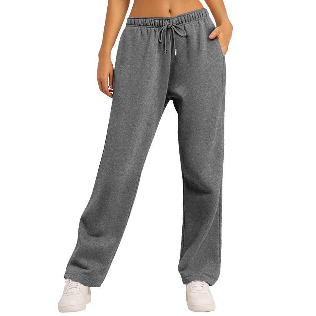 Women's Winter Sweatpants Solid Color Casual Pants Women's Fleece Sweatpants Wide Leg Straight Pants