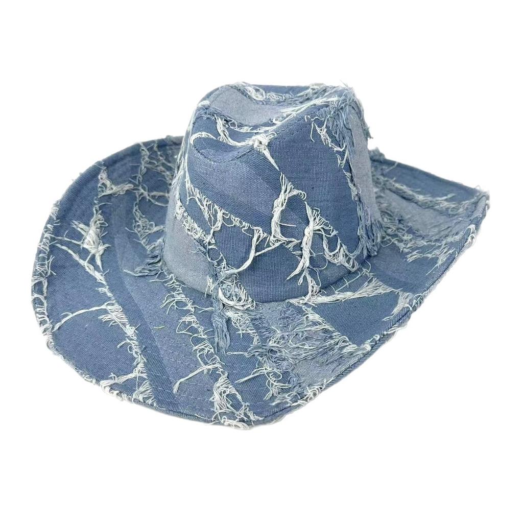 New western cowboy hat European and American old fringed jazz hat farm sun protection and UV protection knight hat