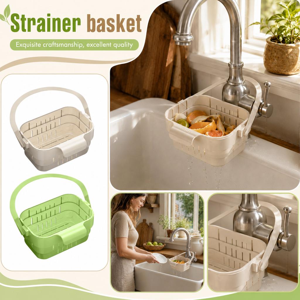 Expandable Hanging Colander with Foldable Design for Kitchen Sink Draining
