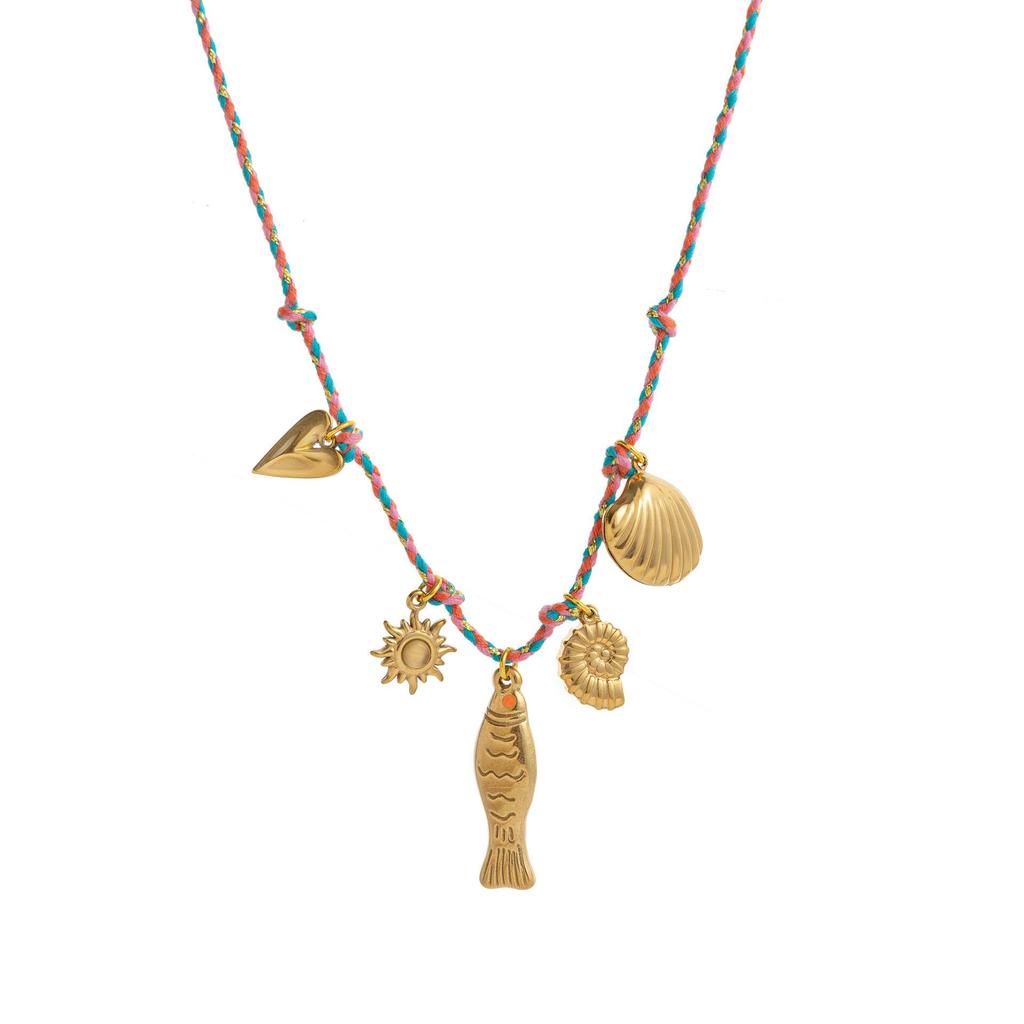 Colorful Rope Pendant Necklace: Butterfly, Turtle, Starfish, Elephant, & Shell Charms with Pearls & Chili Accents - Summer DIY Collection