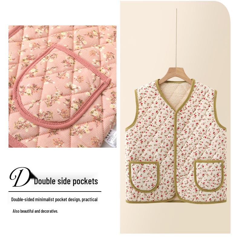 Elegante Herbst/Winter Samtweste für Frauen mittleren Alters - Warm, stilvoll, Oberbekleidung mit Blumendruck.