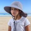 Children's Outdoor Wide-Brim Neck-Protection Hat, Breathable Mesh Sun Hat with Windproof Cord, Beach Play Hat
