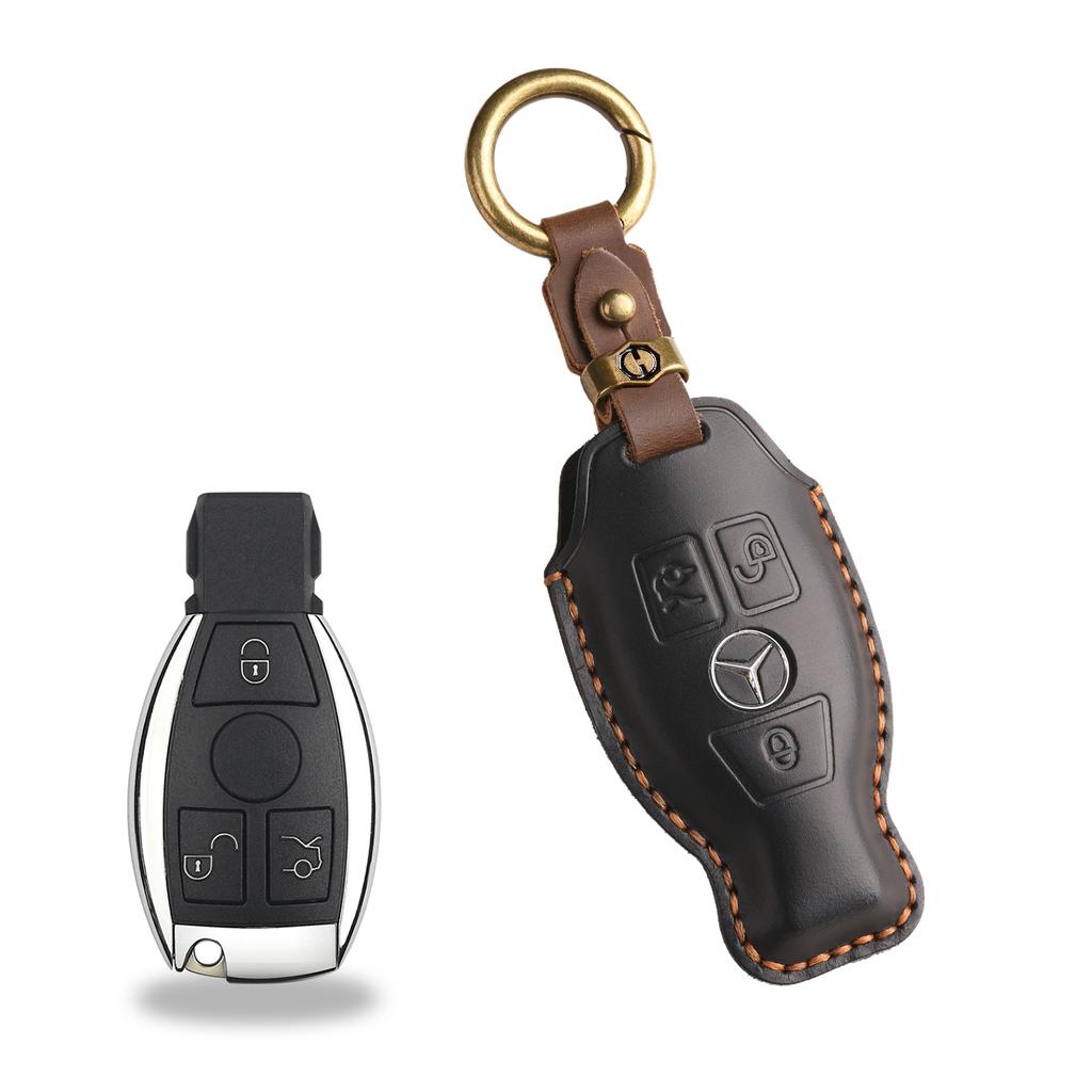 The Retro Key Cover Is Suitable for the Old Mercedes-Benz E300L C200L Pure Handmade Leather Key Protection Case Ring.
