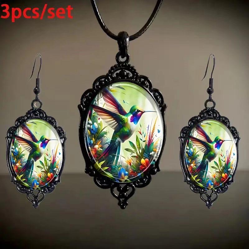 Schickes Glas-Anhänger-Ketten- und Ohrring-Set: Elegantes Romantisches Schmuckgeschenk