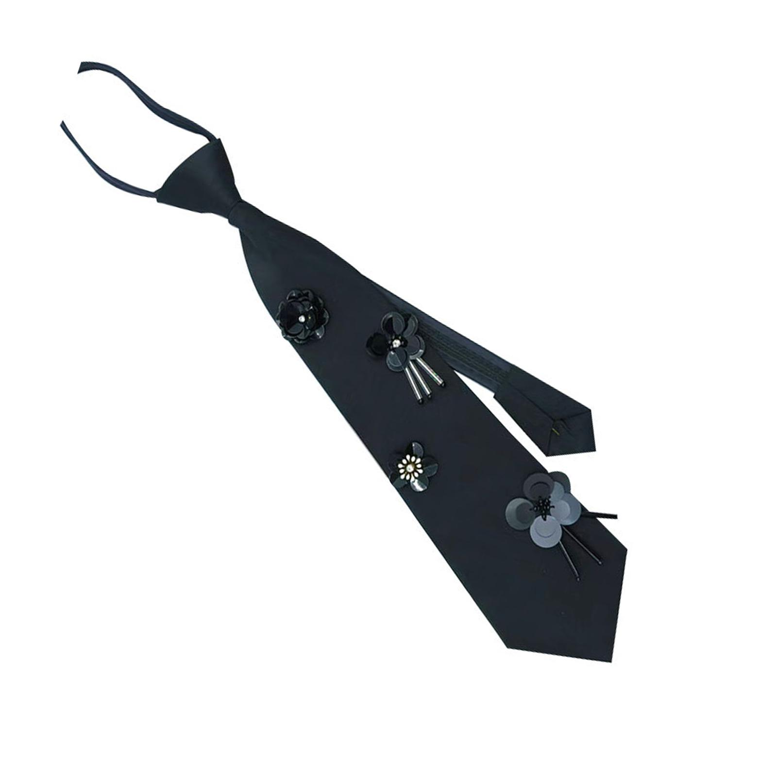 

Женский кампусный преппи галстук-бабочка, украшенный пайетками и цветами, на молнии, предварительно завязанный галстук для студенческой формы и воротника рубашки чёрный