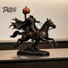 Halloween Atmosphere Prop Knight on Horseback with Luminous Pumpkin Head Resin Figurine, Decorative Gaming Room Shelf Accessory Lighted Horse
