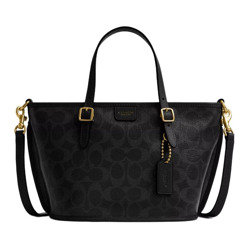 

COACH TAXI 21 Brand Logo Logo Tote Bag Tote Bag Shopping Bag Coated Canvas Handbag Small Women s Black чорний
