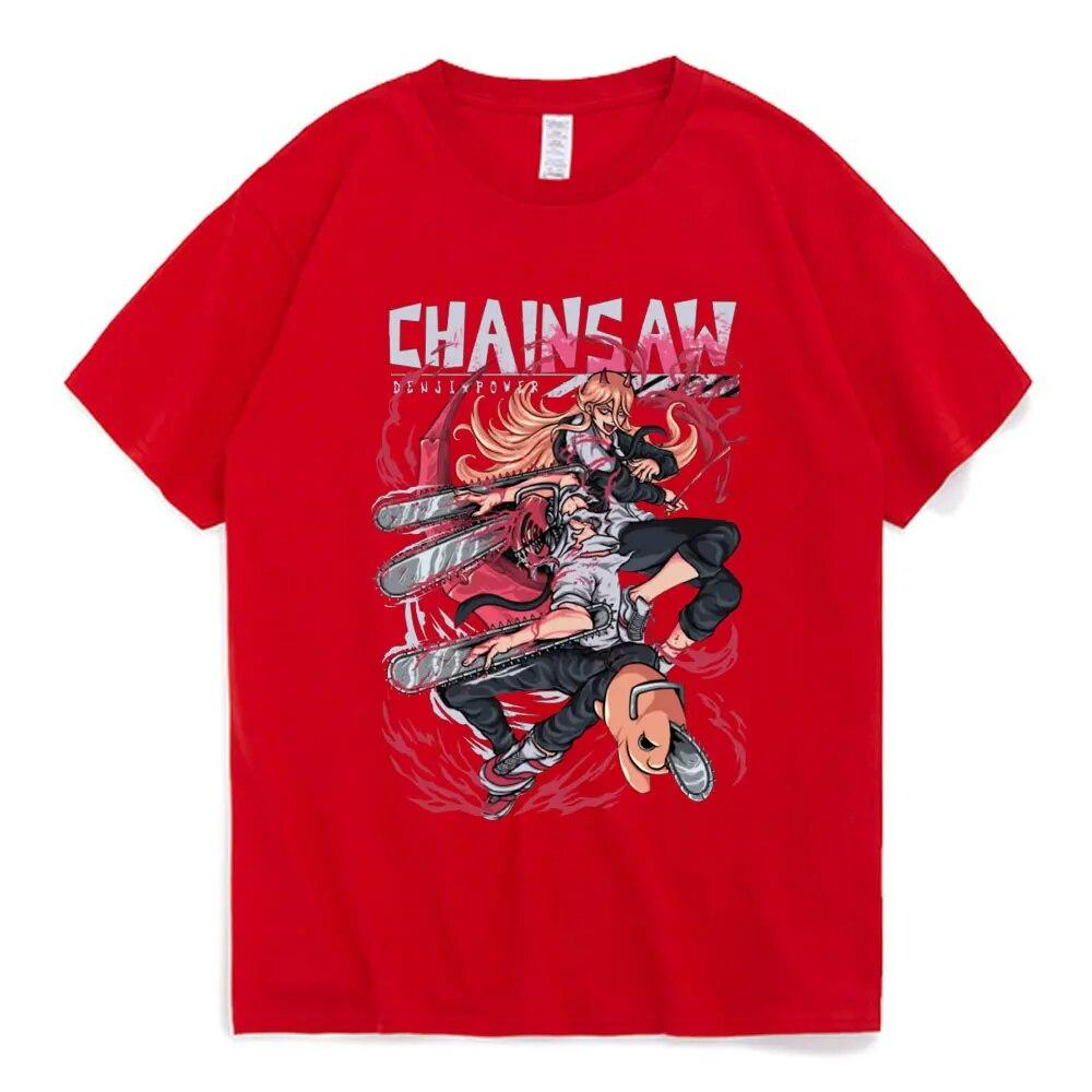 Japanische Anime Kettensäge Unisex T-Shirt Unisexga Makima Power Denji Pochita Grafikdruck T-Shirts Unisex Damen Baumwolle Casual T-Shirts