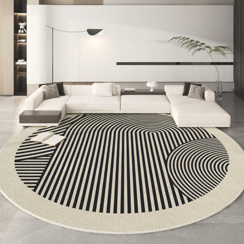 Modern Minimalist Living Room Decoration Stripe Carpet Round Thicken Rug French Style Rugs for Bedroom Home Washable Floor Mat