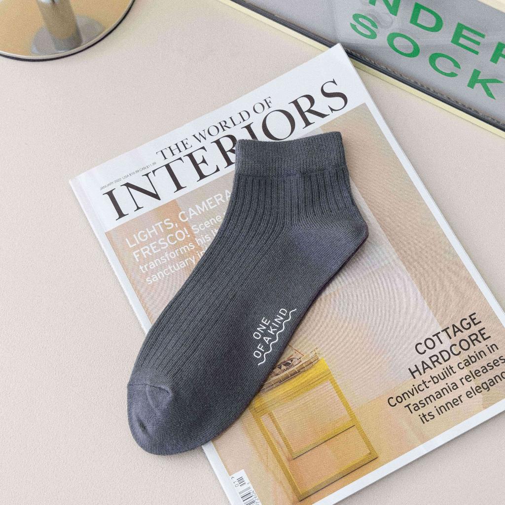 Solid Color Striped Socks Men'S Hot Stamping Short Tube Men'S Socks Casual Fashion Business Socks Comfortable Sweat-Absorbing Cotton Socks Short Socks