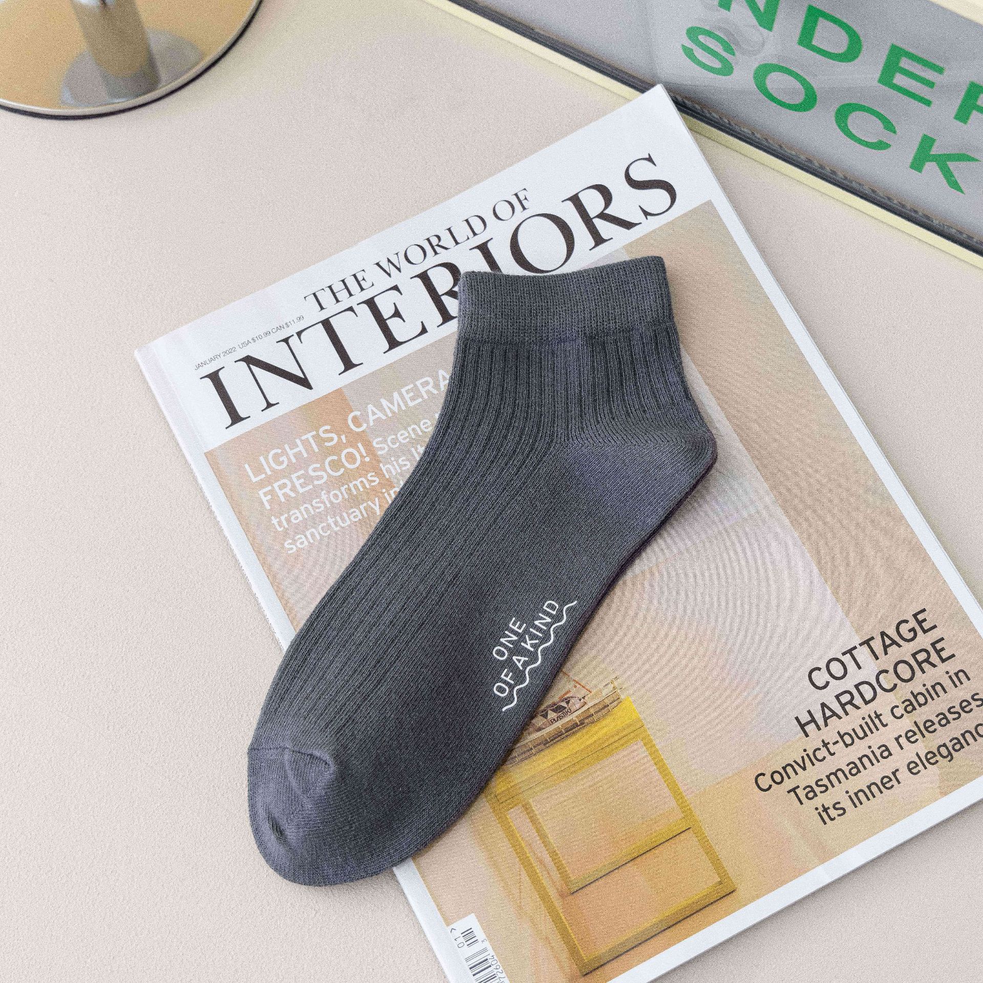 Solid Color Striped Socks Men S Hot Stamping Short Tube Men S Socks Casual Fashion Business Socks Comfortable Sweat-Absorbing Cotton Socks Short Socks