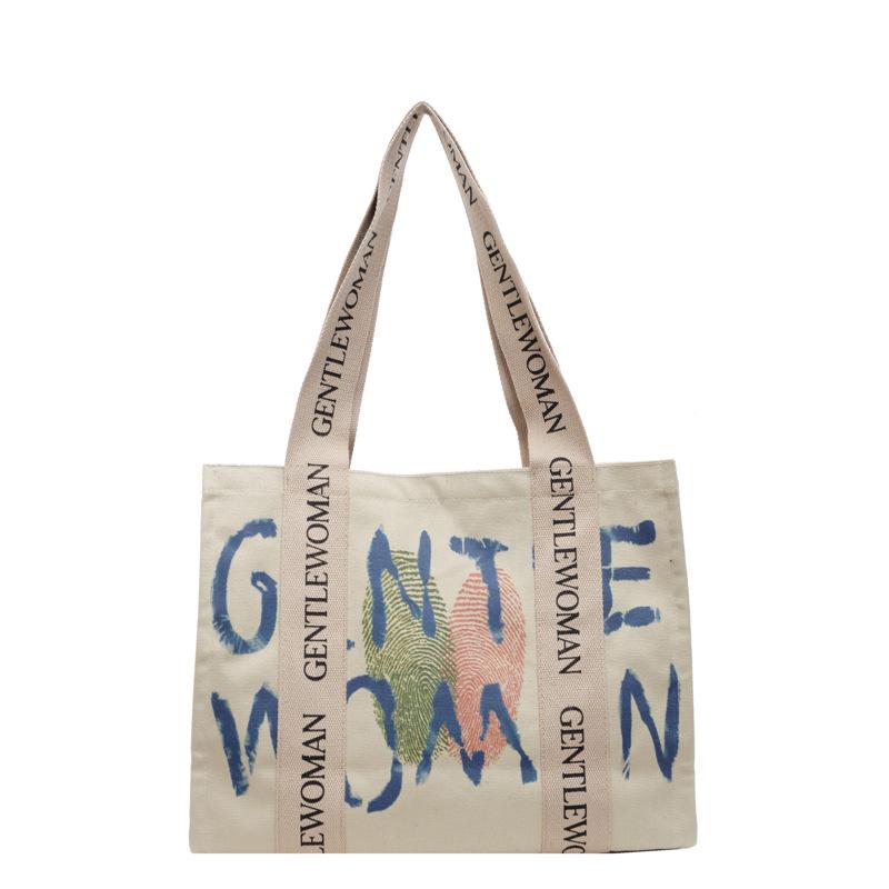 Commuter large-capacity alphabet canvas bag women's new fashion college student shoulder tote bag portable leisure bag