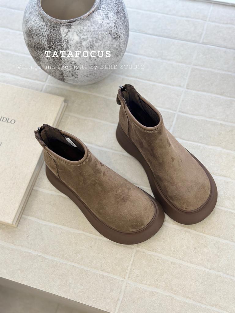 Ugly Cute Big Head Versatile Platform Muffin Martin Boots Women's 2025 New Autumn and Winter Single Pipe Chelsea Short Boots Tide