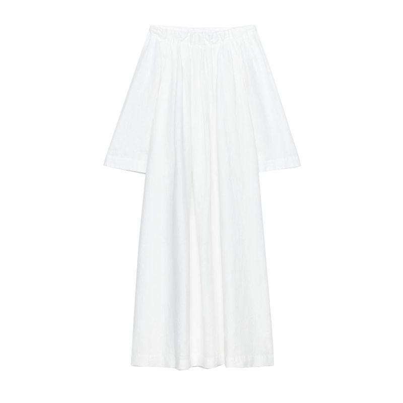 

Fall New Women s Clothing French Straight-leg Collar Long Sleeves off-the-Shoulder A- line Linen Blend Dress 8191267 White L