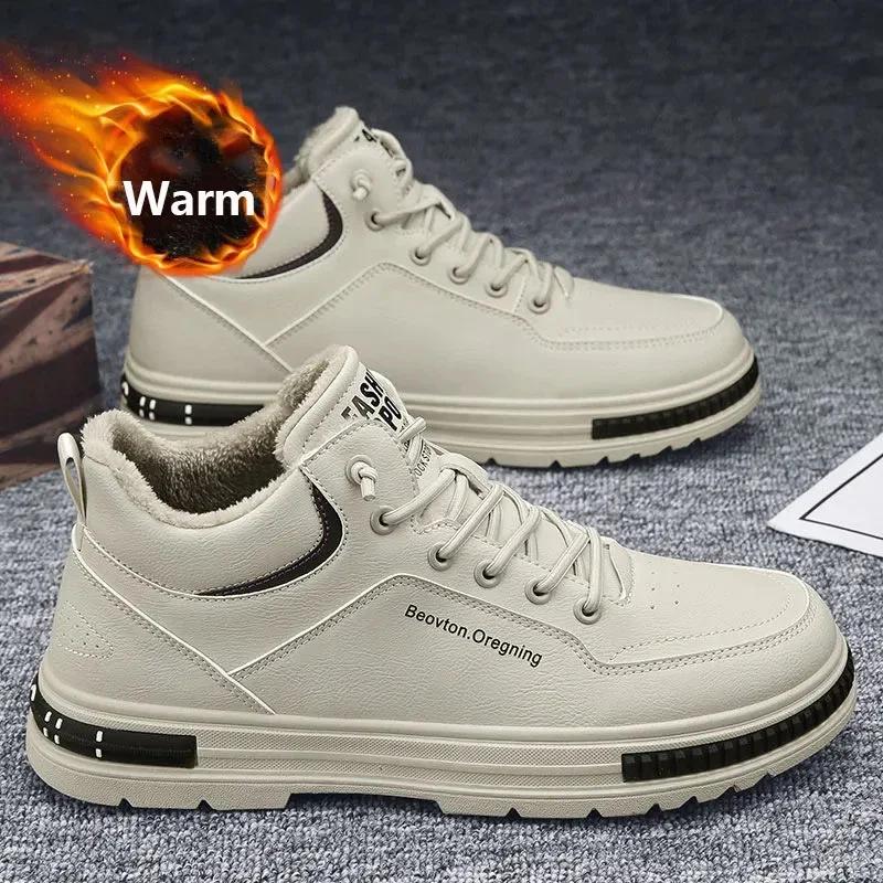 New Warm Sneakers for Men Trend High-top Casual Flat Shoes Men Lace Up Korean Version Tooling Shoes Zapatilla Hombre 2024