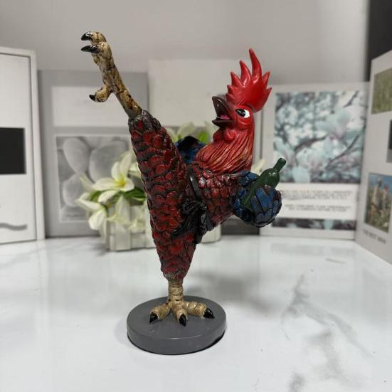 Kung Fu Rooster Statue Resin Drunk Chicken Figurine Table Art Rooster Sculpture for Home Office Desk Shelf Indoor Outdoor Decor Housewarming Gift