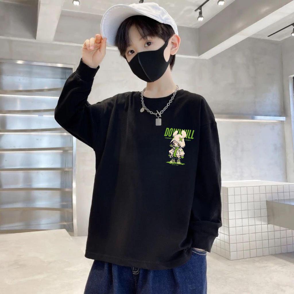Boys' 100% Cotton Long-Sleeve T-Shirt - Loose Round Neck for Autumn