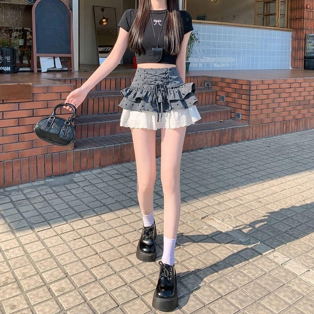 Dot Short Puff Skirt Lace Mini Cake Skirt Fashion Flounce Short Skirt  Streetwear