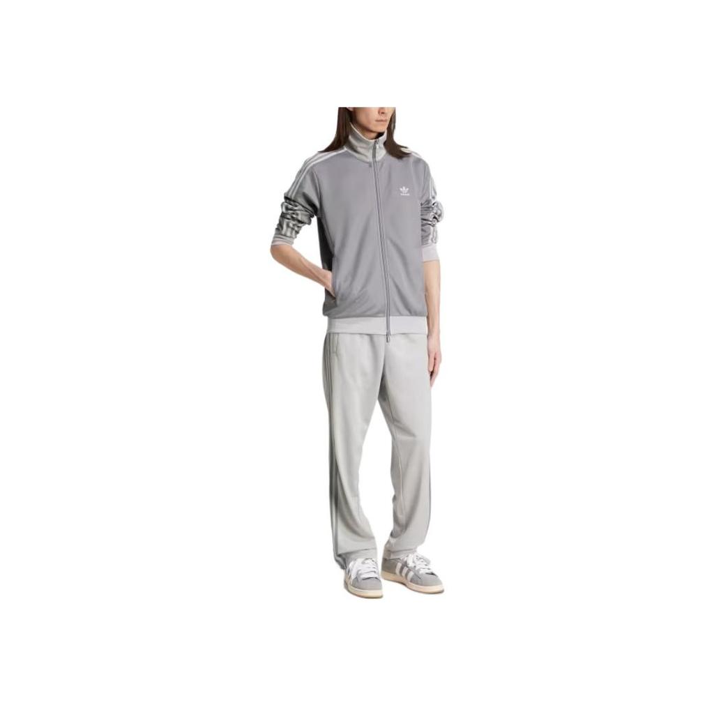adidas Originals Logo Slim Fit Stand Collar Zip Long Sleeve Jacket Men Jacket Gray JP1226