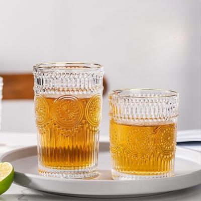 1pcs Golden Edge Sunflower Cup Embossed Glass Cup Water Cup Summer Ins Style Juice Drink Coffee Beer Mug Transparent Water Cup