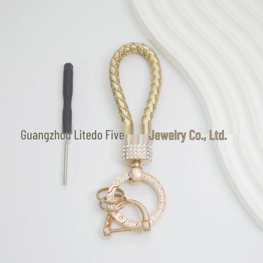 Luxury Keychain: Handwoven Imitation Diamond Leather Bracelet with Metal Buckle for Men & Women