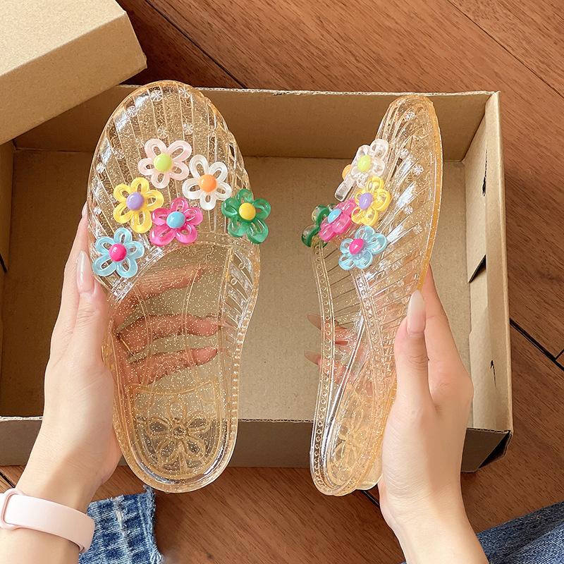 Scarpe Casual da Donna di Tendenza Scarpe Traforate Pantofole Sandali a Punta Quadrata Infradito Piatte Trasparenti