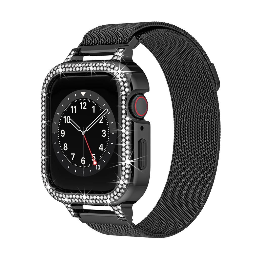 Luxury Metal Strap + Case For Apple Watch Series 9 8 7 6 5 SE 4 38/40/41/42/44/45mm Diamond Pearl Bracelet Band For iWatch UItra 2