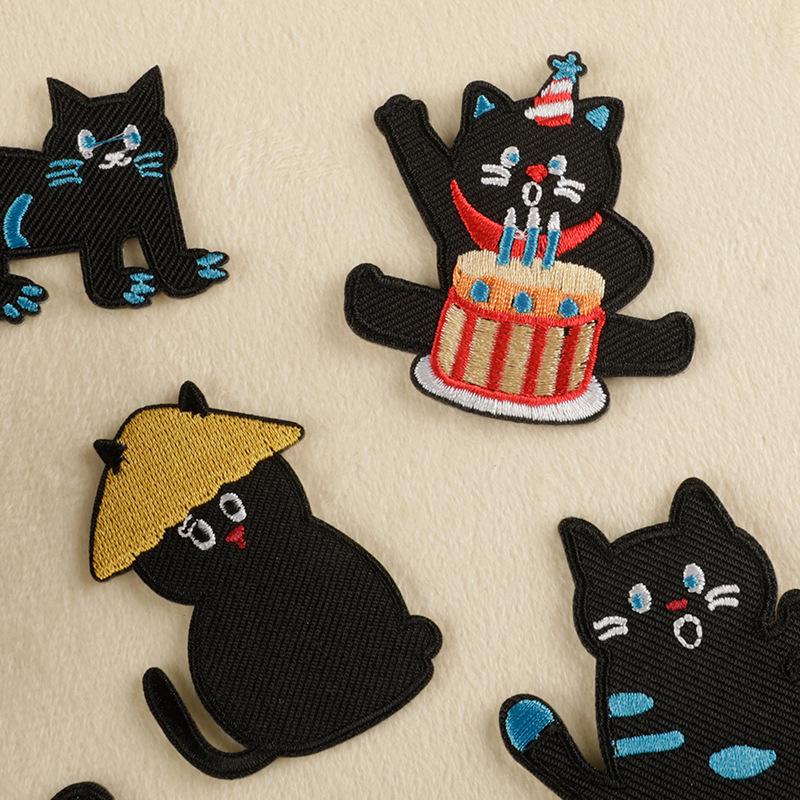 Cartoon Kitten Embroidered Patches: Self-Adhesive for Clothing, Shoes & Hats
