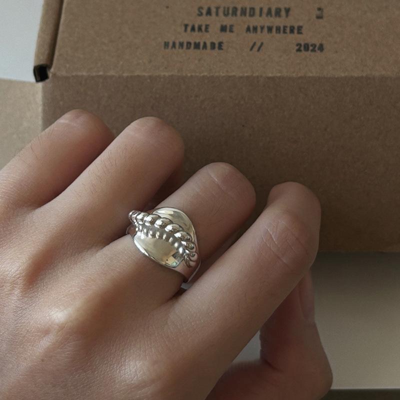 Sam Panda 925 Silver Simple Ring For Women Fine Jewelry Finger Adjustable Open Vintage Big Ball Ring For Party Birthday