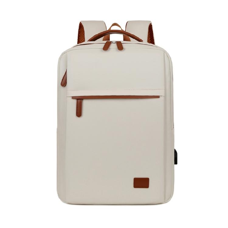 

Practical School Bag Laptop Backpack with USB Charging Port Functional Daypacks бежевий