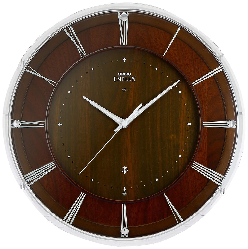 Seiko Uhr Wanduhr Dunkelbraunes Holz Durchmesser 360x48mm Funk Analog SEIKO EMBLEM HS558A