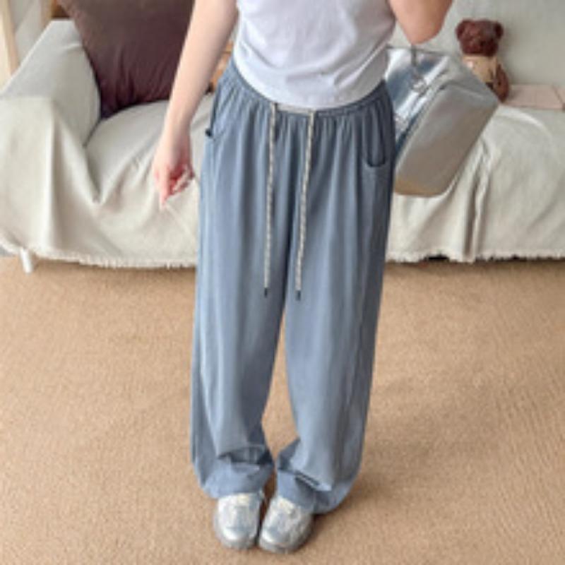 Tencel Jeans Women s Spring and Summer Thin Banana Pants High-waisted Pear-shaped Body Drape Ice Silk Casual Straight M синий