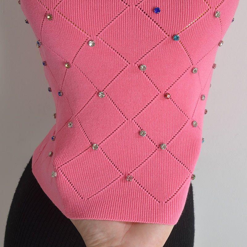 Sexy Stylish Heavy Industry Beads Diamond Knitting Vest Women's Summer New Arrival Silm Slim Looking All-Matching Short Top