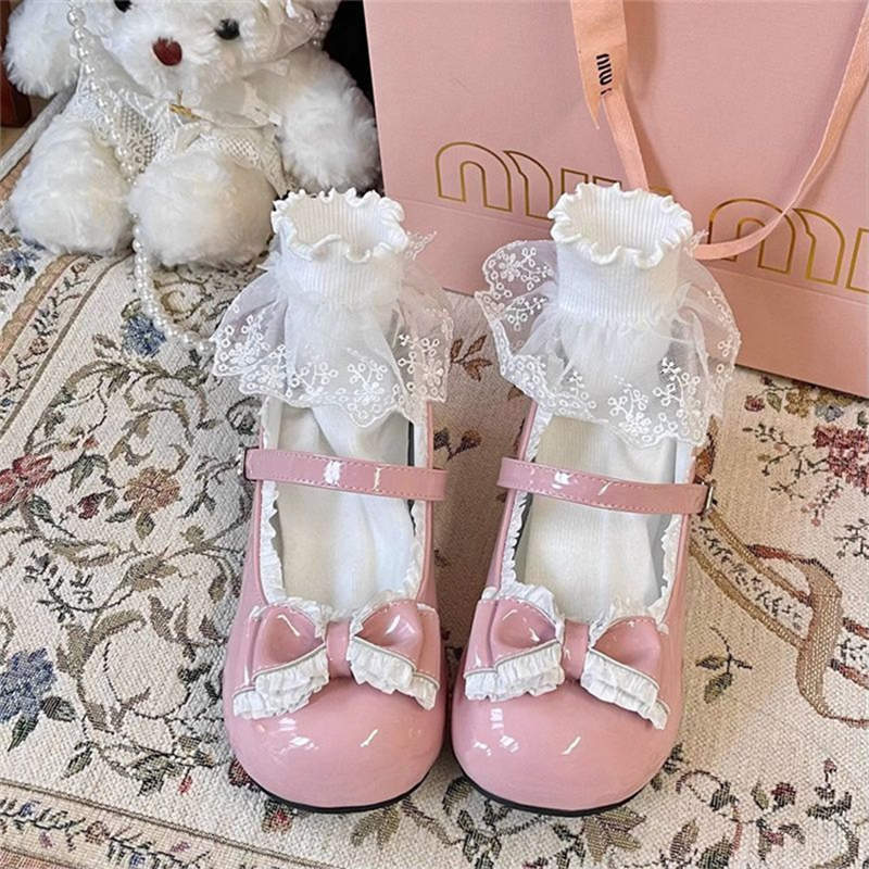 

Lolita shoes round head cute Japanese sweet low heel flat bottom round head JK small leather shoes girl Lolita lo shoes 40 рожевий
