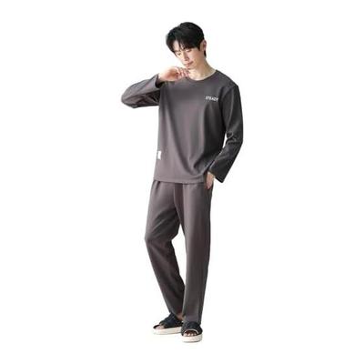 [Akihee] Men's Pajamas, Long Sleeve, Spring, Summer, Autumn, Top and Bottom Set, Room Wear, Thin, Sweat Absorbent, Breathable, Skin-friendly,
