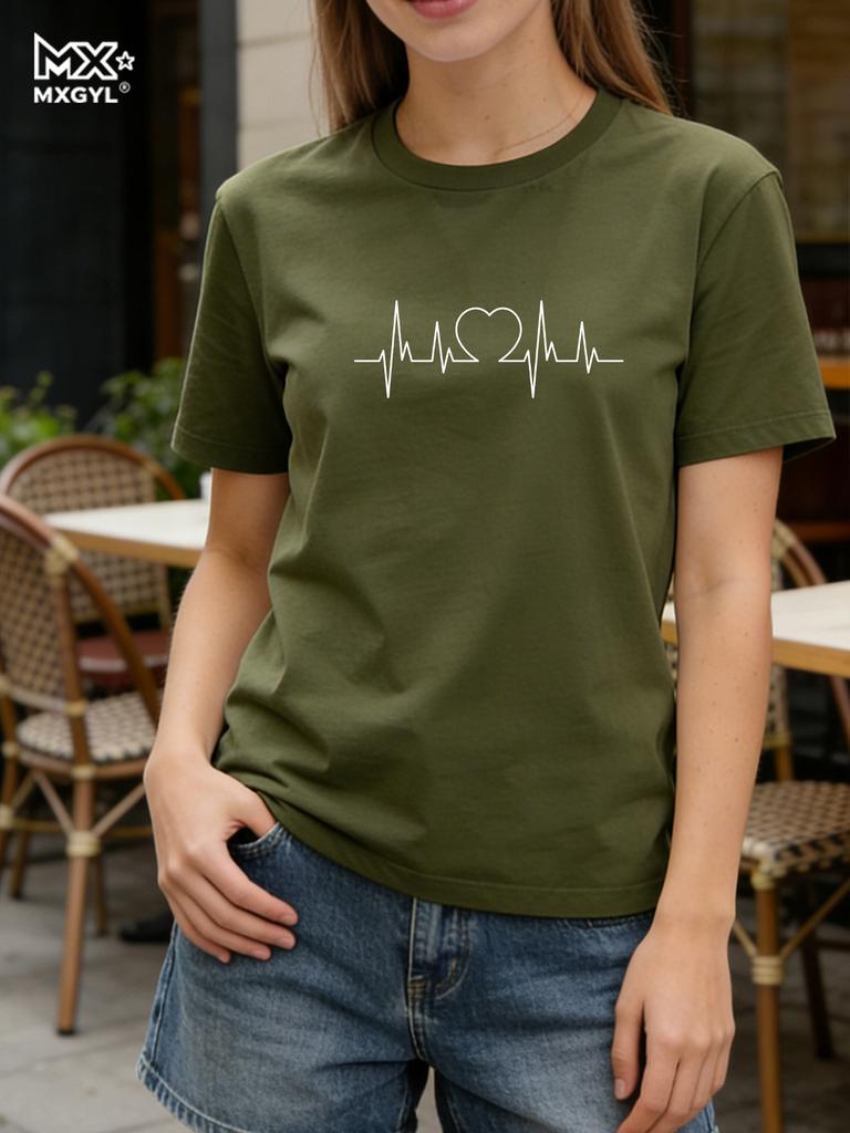 New Style Women's Love Letters Simple Trend Cute Fashion Round Neck T-shirt Short Sleeve Blouse Tops Vintage Graphic Clothes