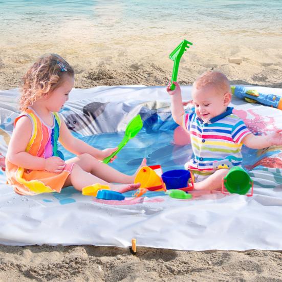 1 Sett Baby Plaskebasseng Strandteppe med Pluggpose Lett Bærbar Sammenleggbar 2-i-1 Sommerferie Småbarn Plaskebasseng Utendørs Campingmatte