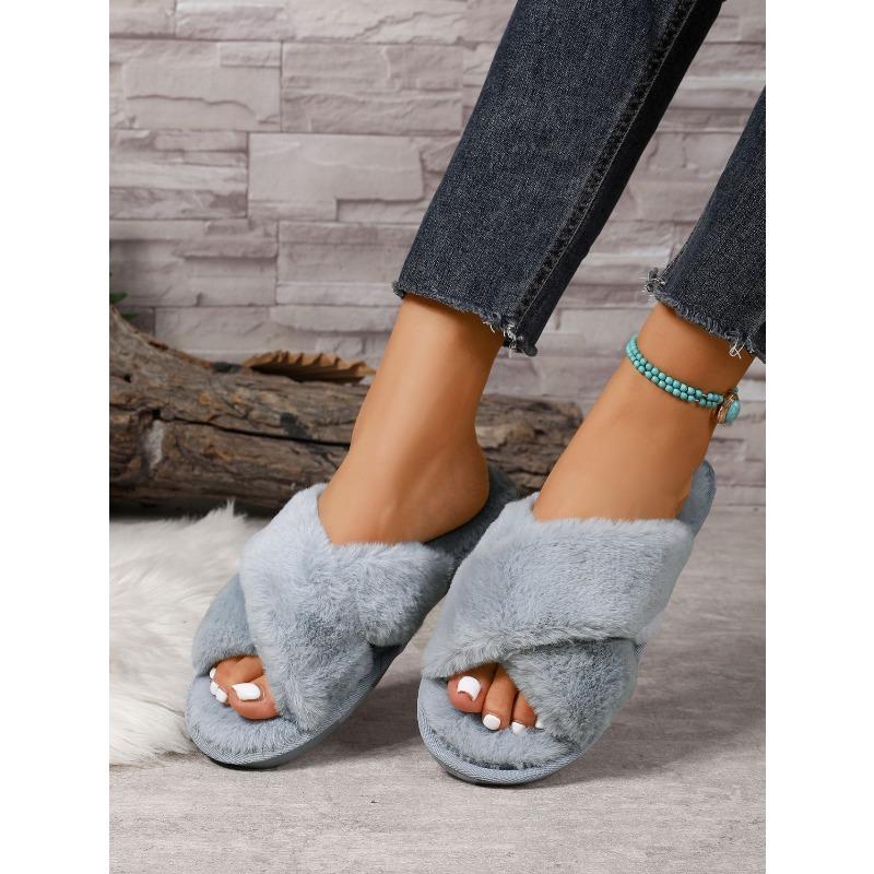 Fall 2025 New Cross-strap Flat Cotton Slippers Women's Plus Size Casual Home Indoor Wool Slippers