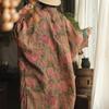 Johnature Camicie Vintage da Donna Stampa Floreale Top Primavera Stile Cinese Manica Lunga Patchwork Alta Qualità Camicie Lunghe