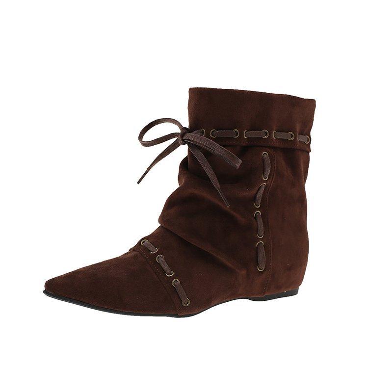 

Пустошь Spice Girls Ботинки Вестерн Ковбойские с внутренней платформой Женские Осенне-зимние Ботинки на меху На шнуровке Узкие Ботинки до колена 39 коричневый