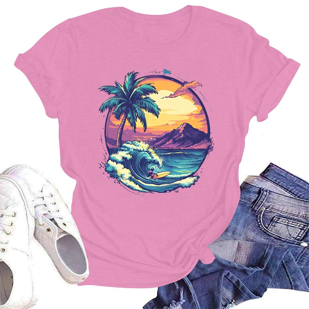 T-shirt casual da donna ampia stampata girocollo pullover manica corta top